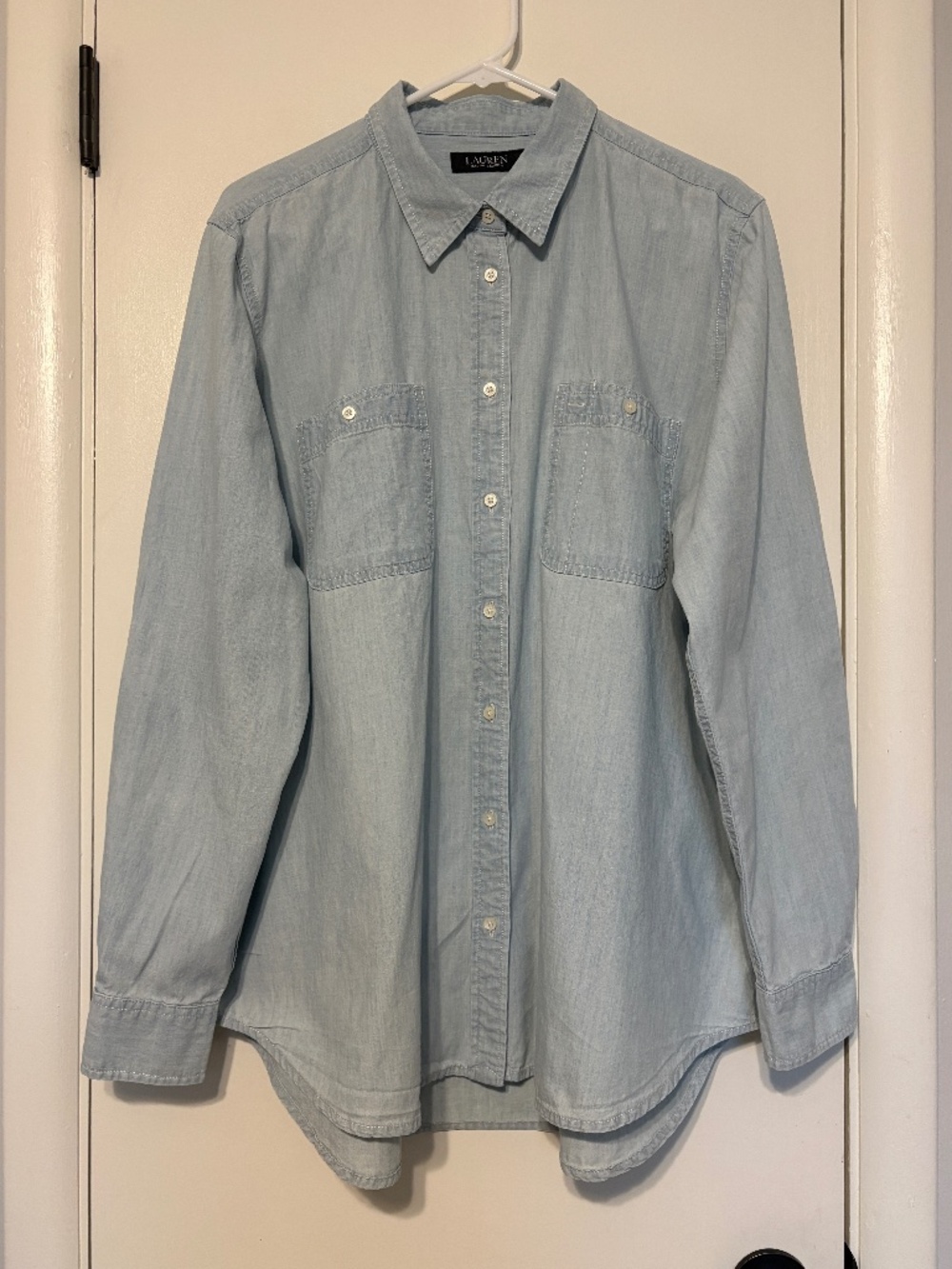 LRL Ralph Lauren Women's L/S Blue Chambray Button-Down Shirt Top Blouse XXL/2XL